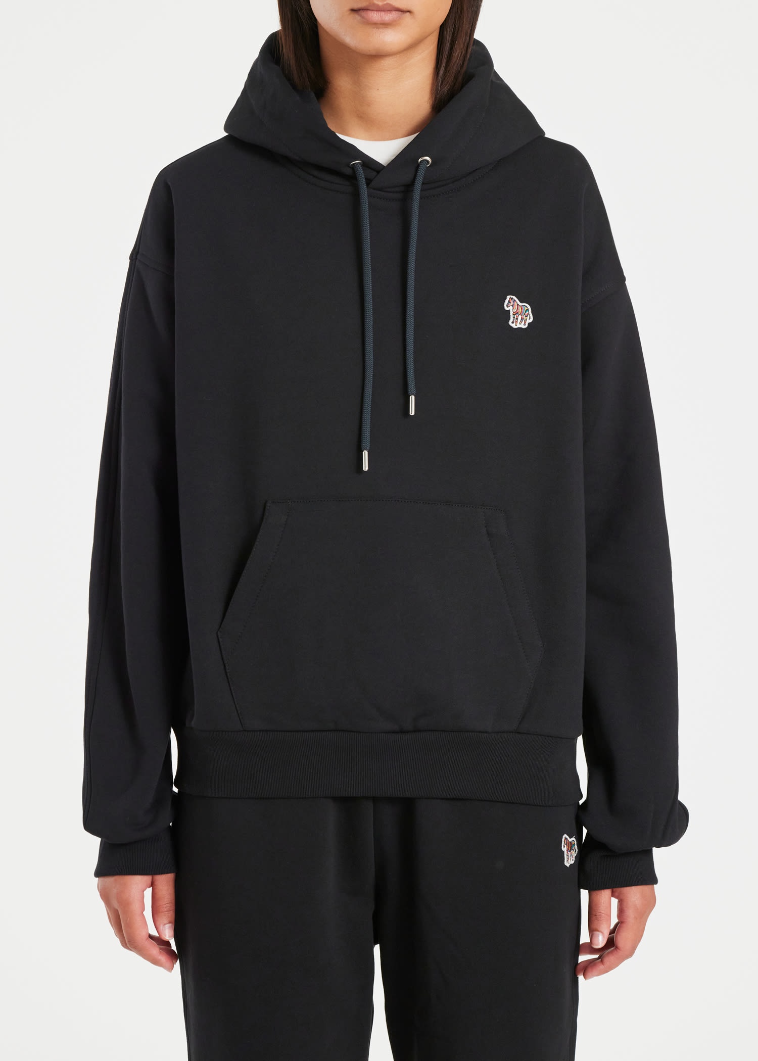 Black Cotton Zebra Logo Hoodie - 3