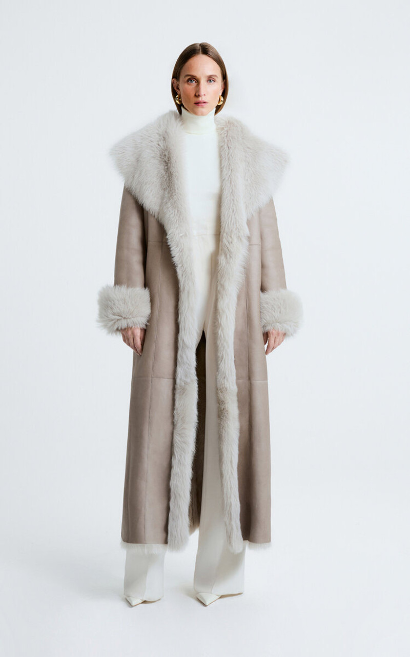 NOUR HAMMOUR Marlene Lambskin Shearling Trench light grey outlook