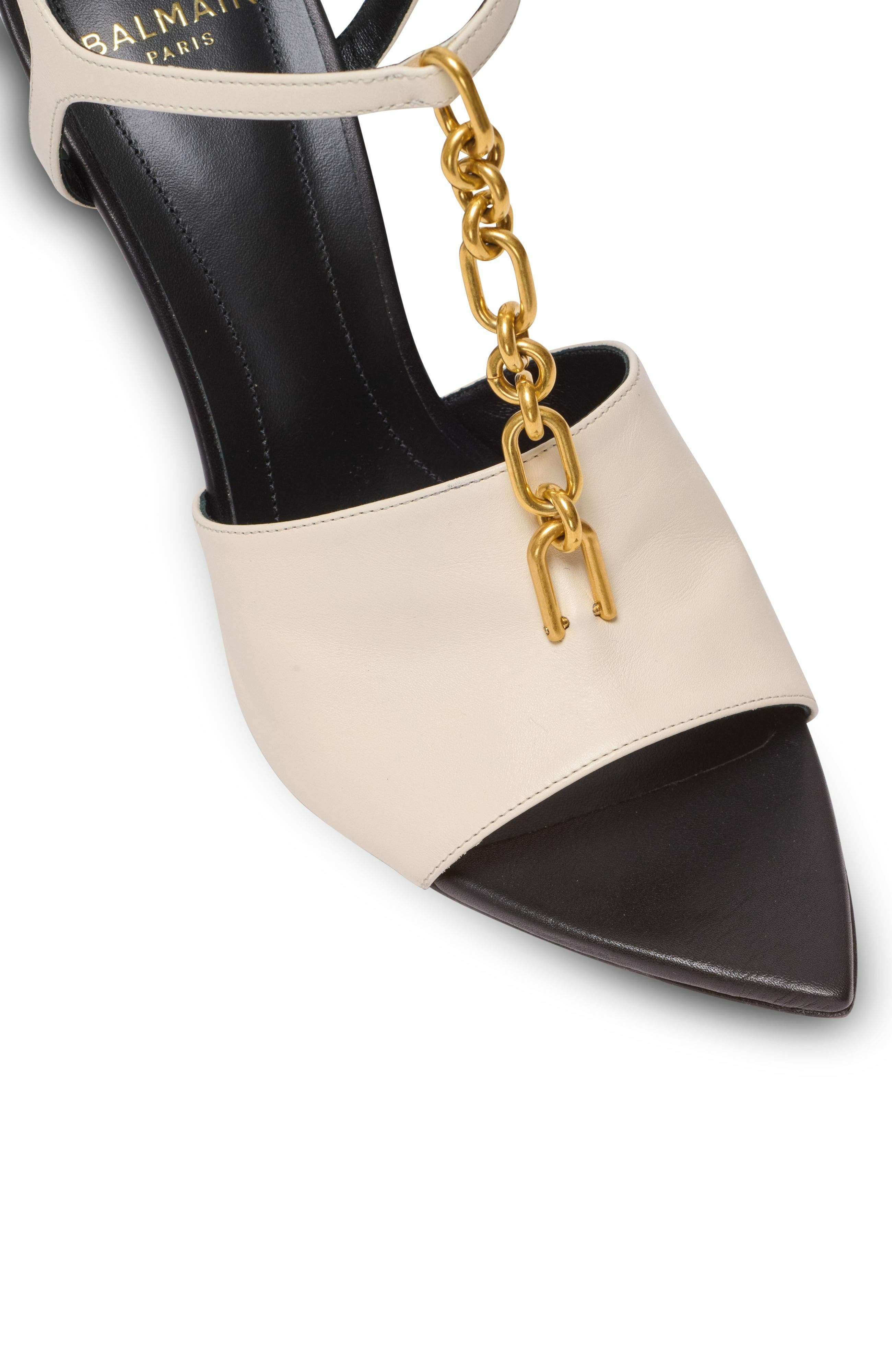 Balmain Sync leather sandals with heel in Beige at Nordstrom - 6