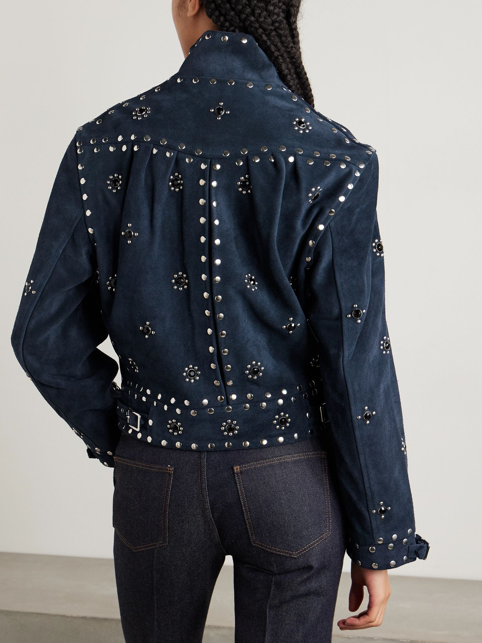 Howard embellished suede jacket Navy - 4