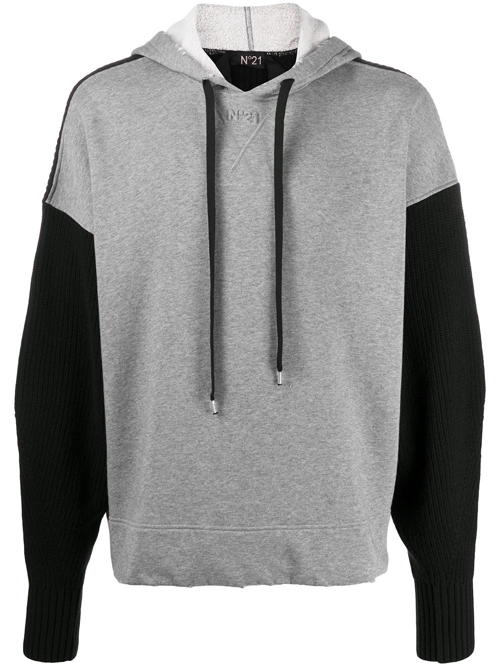 two-tone drawstring hoodie - 1