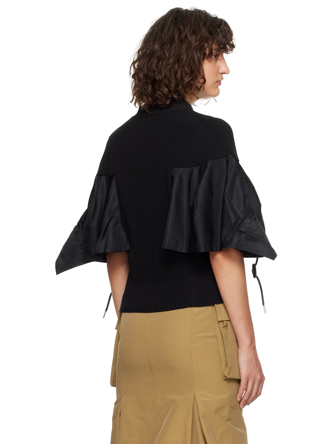 Black Nylon Twill & Knit Cardigan - 3