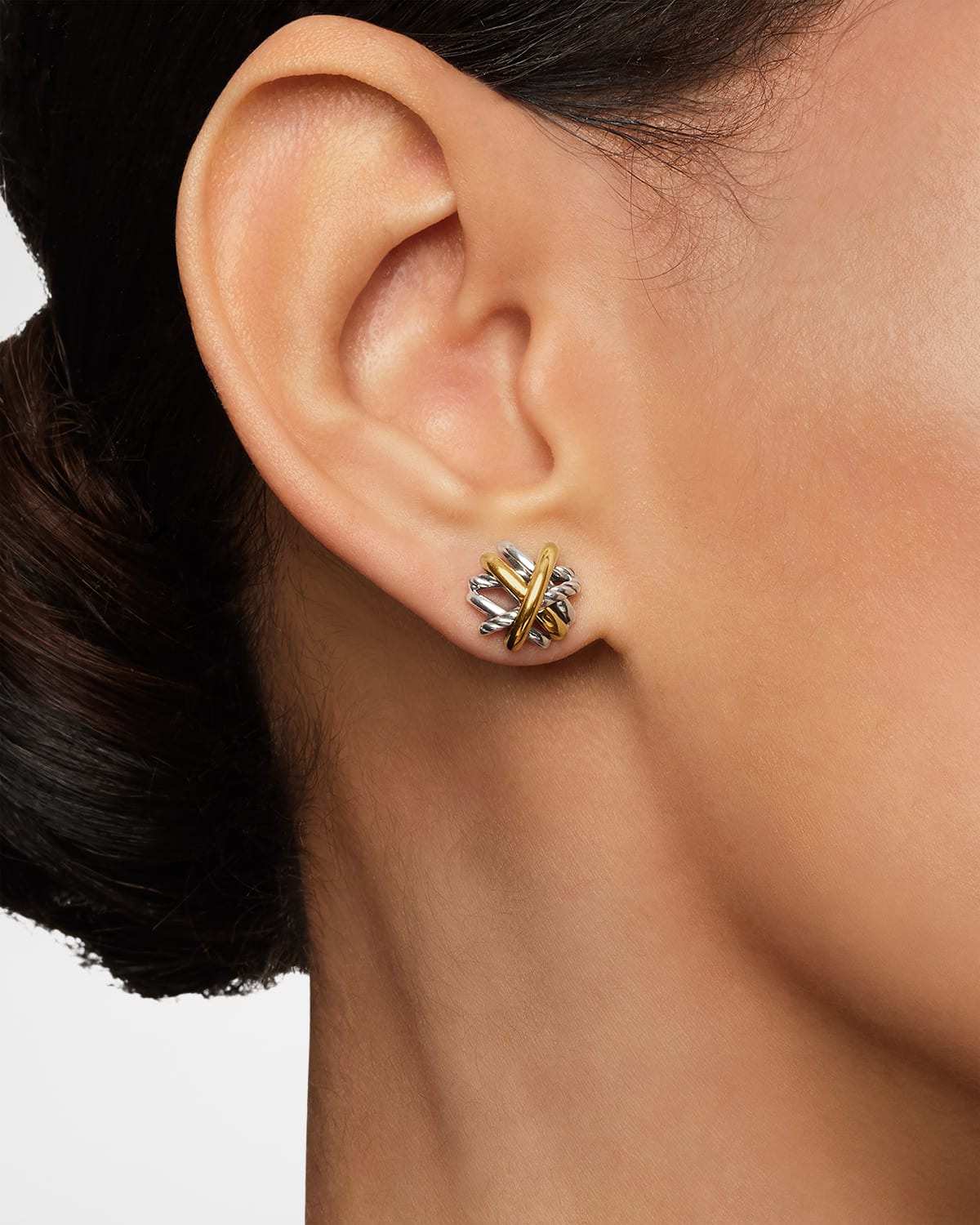 Crossover Stud Earrings in Silver with 18K Gold, 11mm - 5