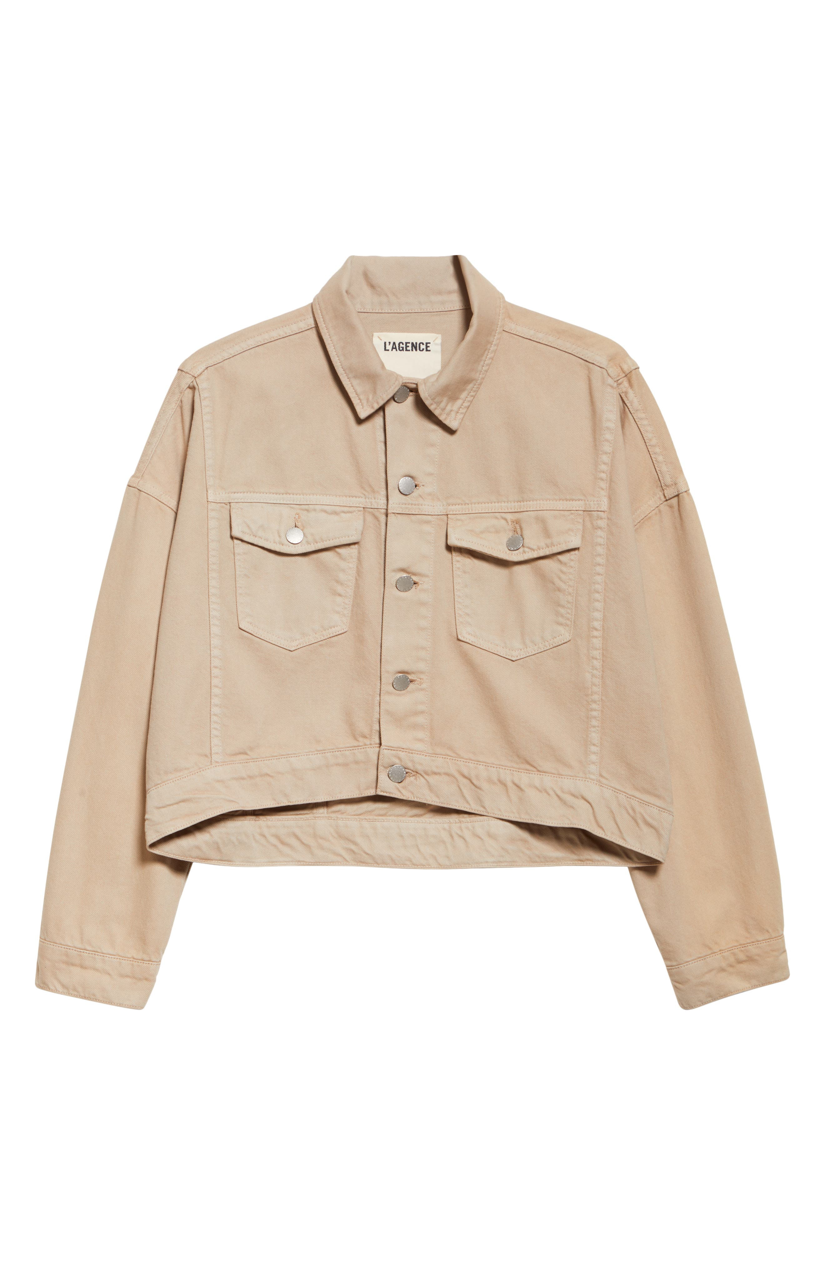 L'AGENCE Vianney High-Low Crop Denim Jacket in Pale Khaki at Nordstrom - 6