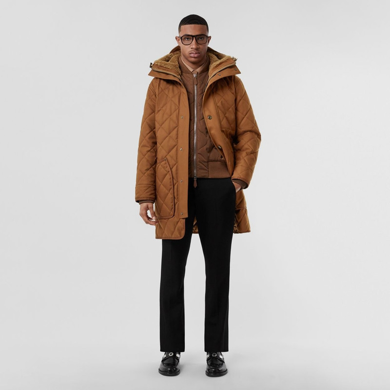 Burberry Check Panel Diamond Quilted Cotton Gabardine Coat outlook