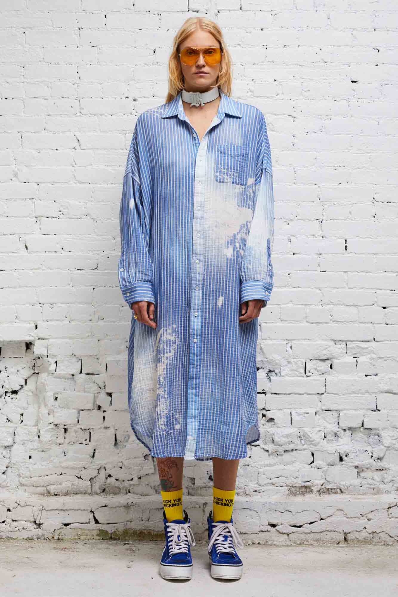 JUMBO SHIRTDRESS - BLEACH BLUE PINSTRIPE - 1