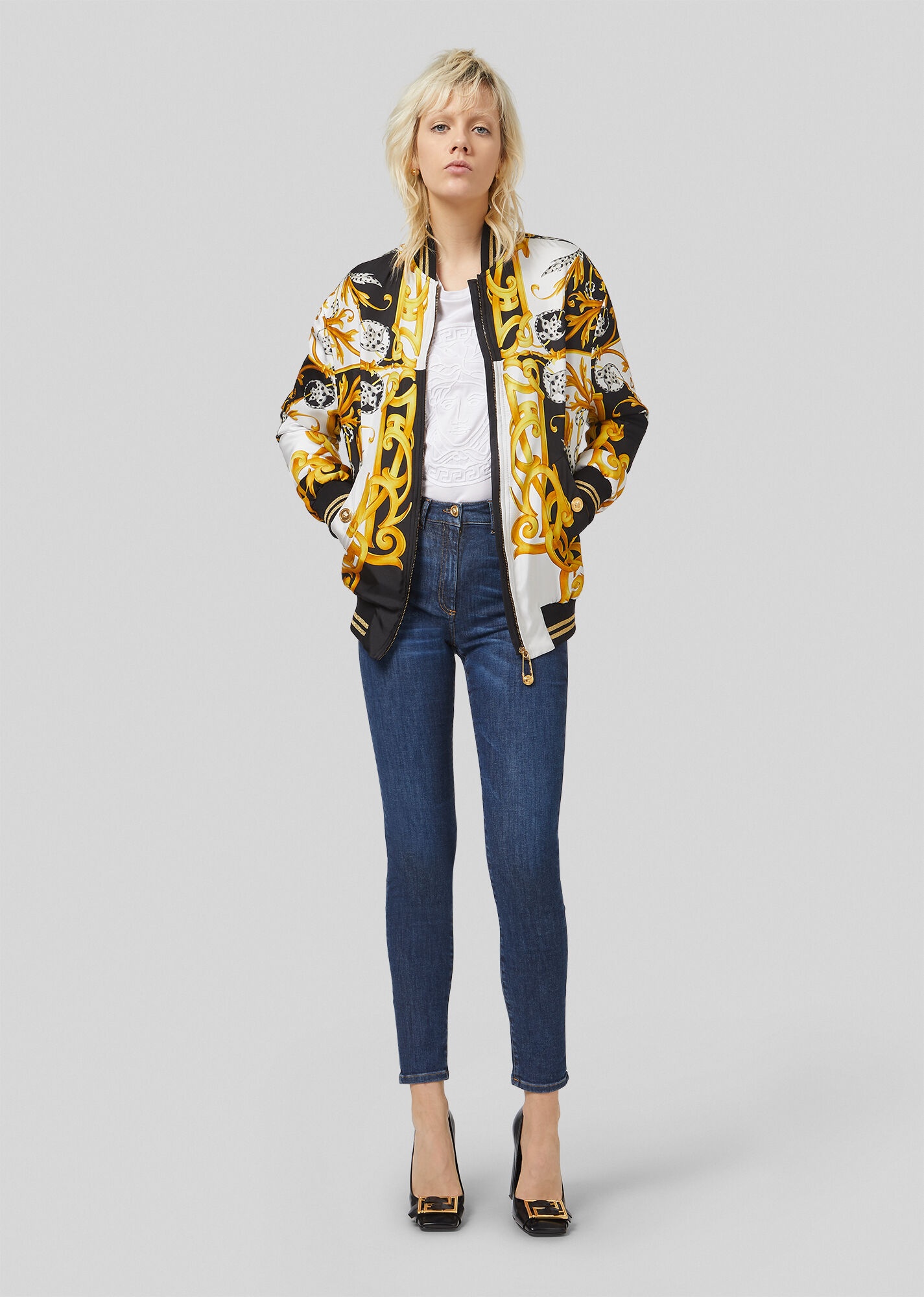 Barocco Acanthus Print Silk Bomber Jacket - 4