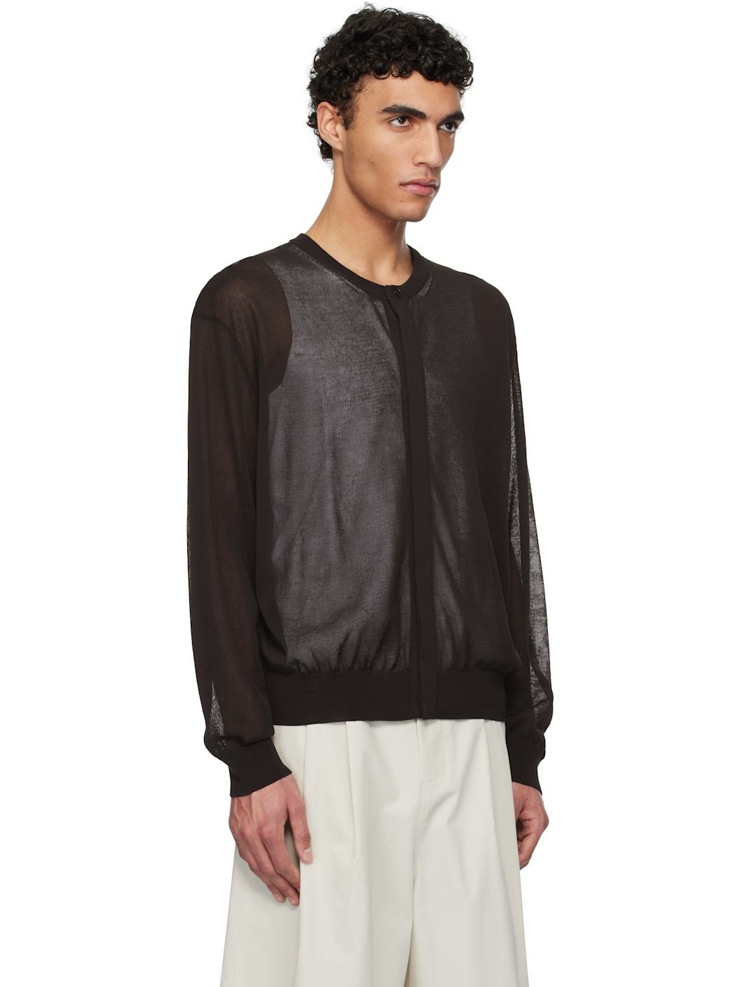 Brown Sheer Round Cardigan - 2