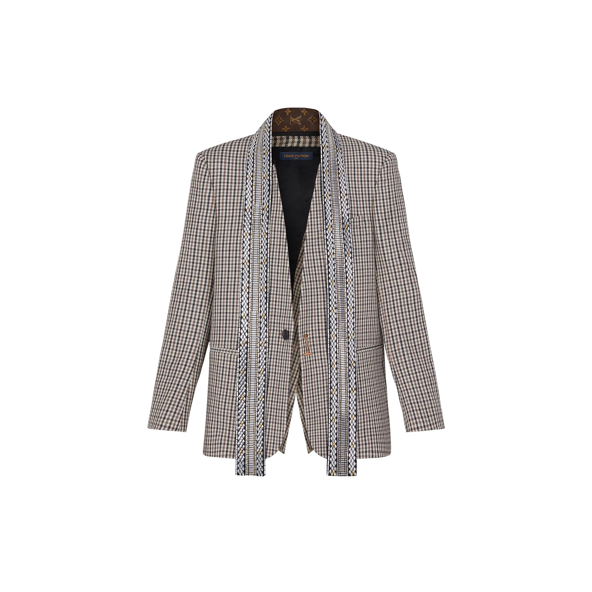 Bias Cut Prince of Wales Blazer with Embroidered Scarf - 1