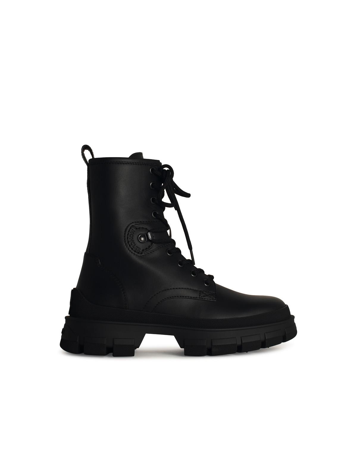 Moncler 'Hevea' Black Matte Leather Ankle Boots Woman - 1