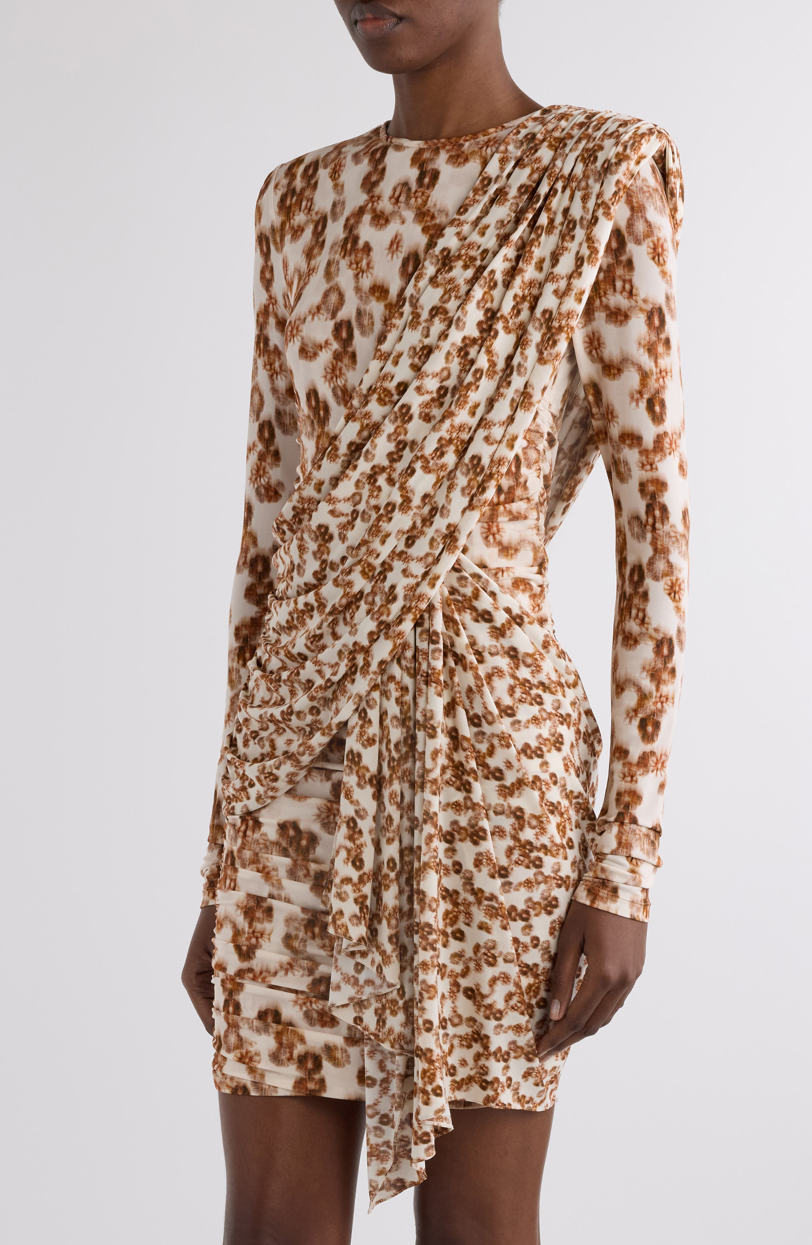 Isabel Marant Georgia Floral Long Sleeve Jersey Minidress in Ochre at Nordstrom - 4