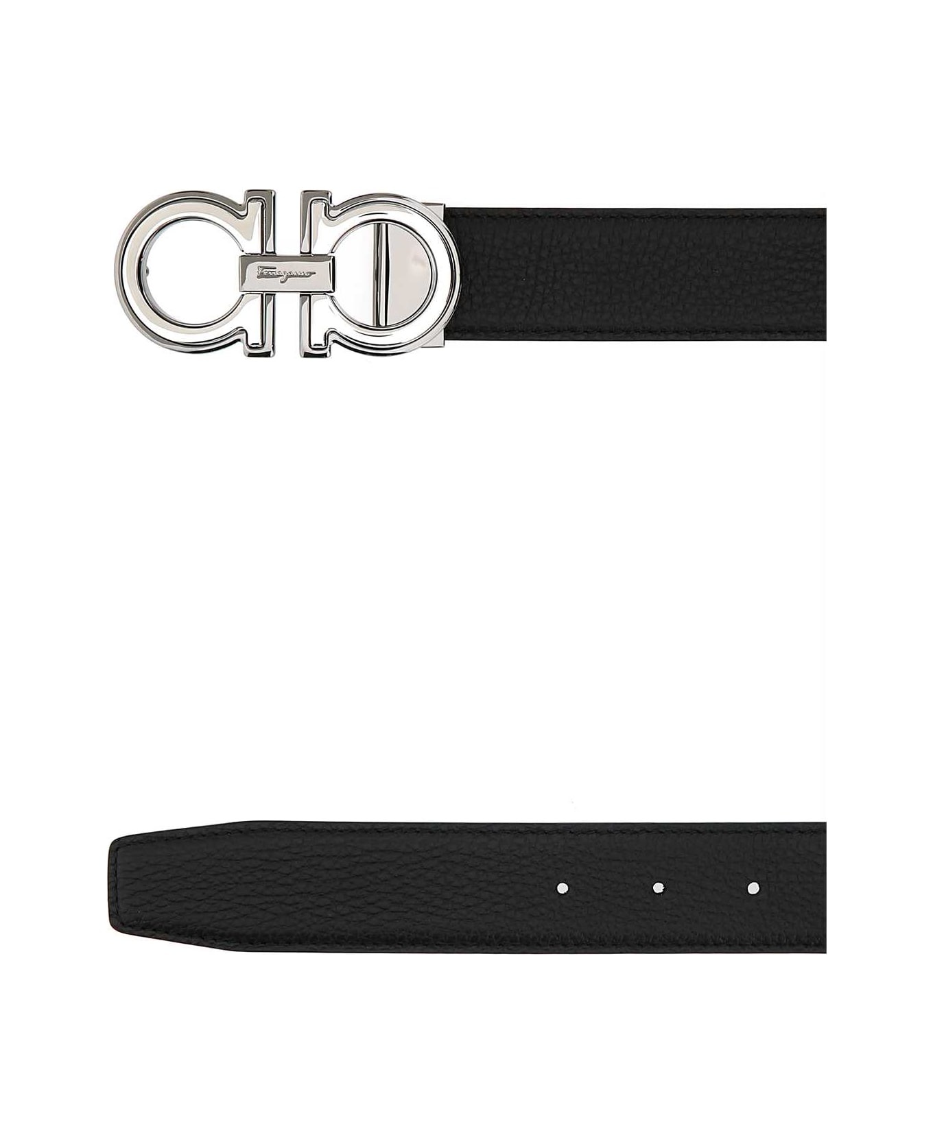 Black Leather Reversible Belt - 2