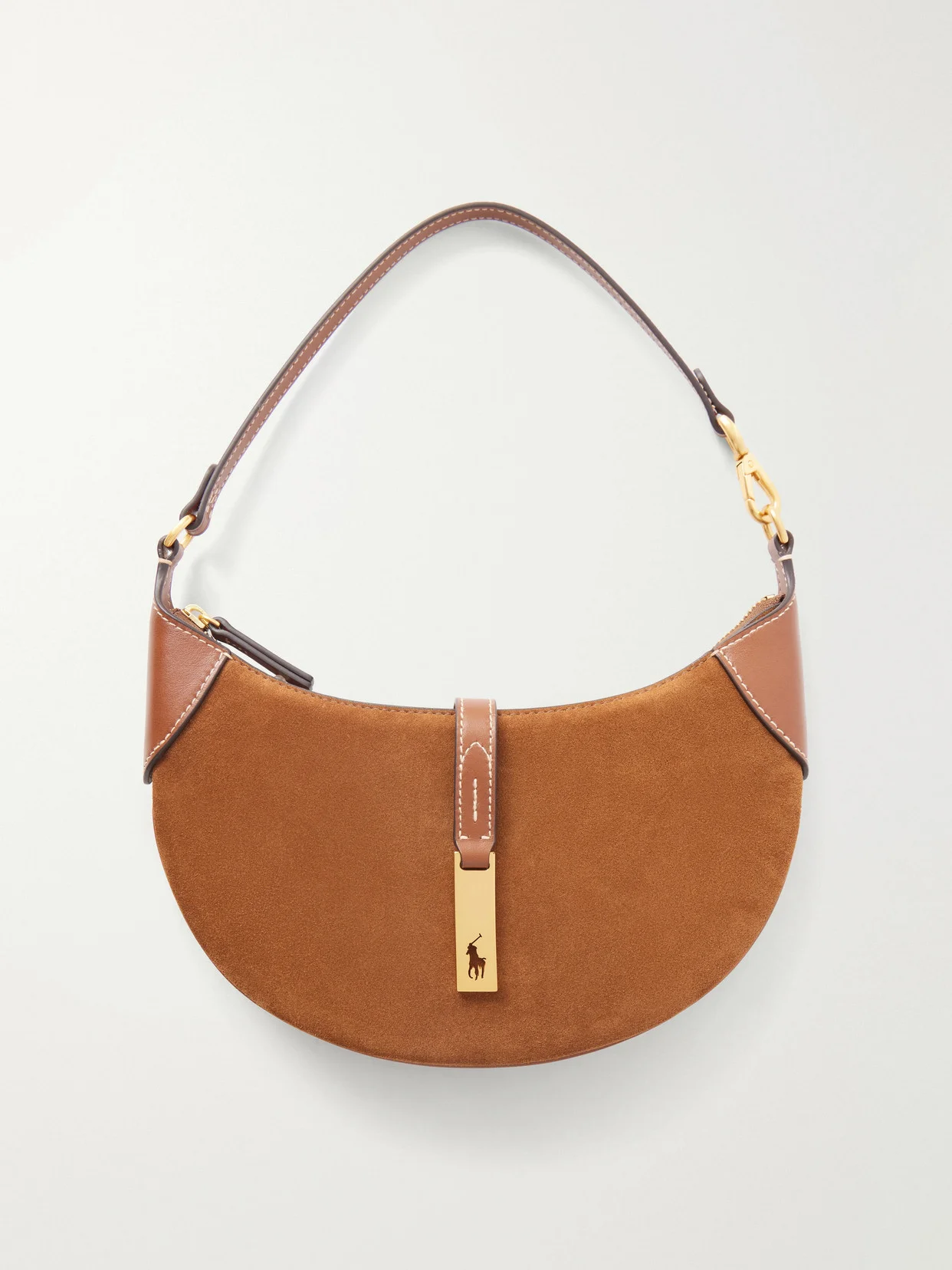 Leather-trimmed Suede Shoulder Bag - 1