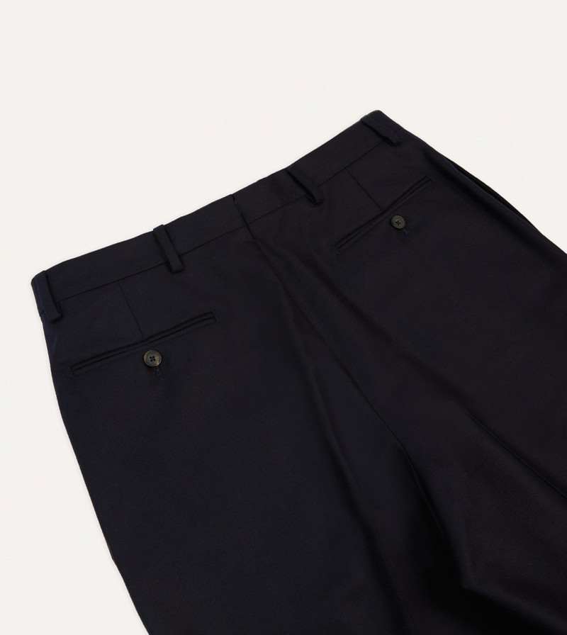 Navy Wool Flannel Flat Front Trousers 5