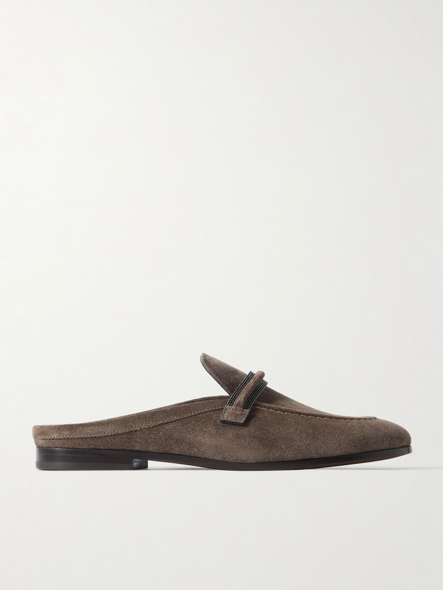 Bead-embellished suede slippers Brown - 1
