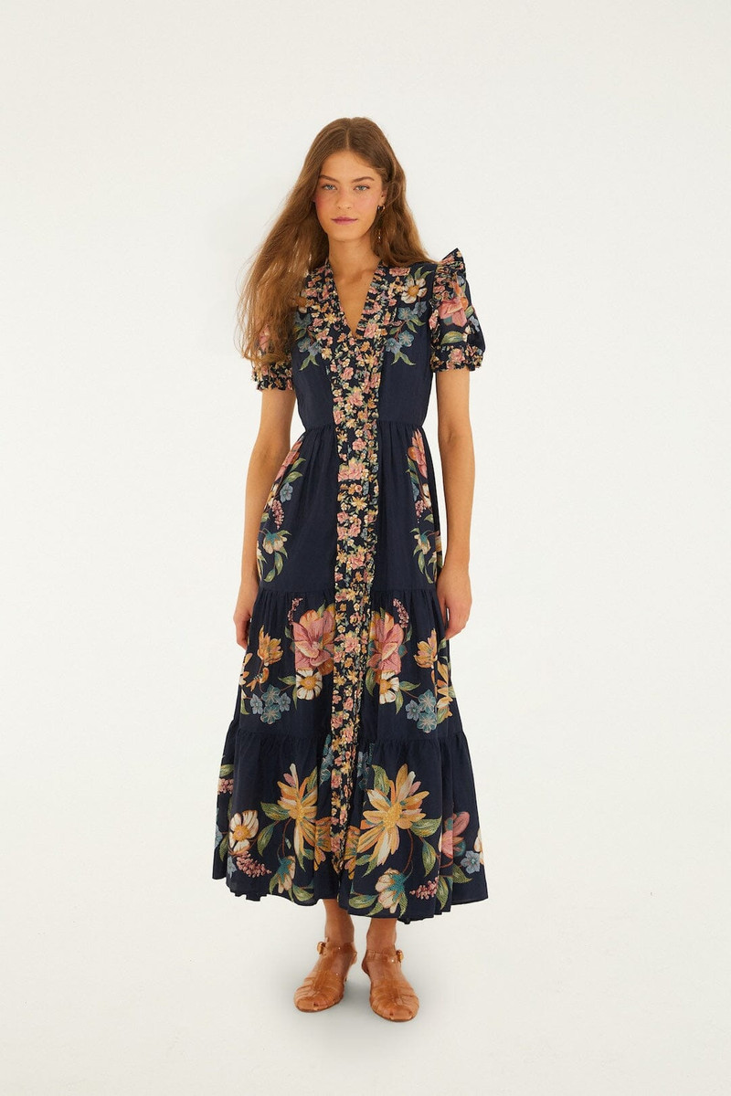 Dark Blue Maira Floral Short Sleeve Maxi Dress 1