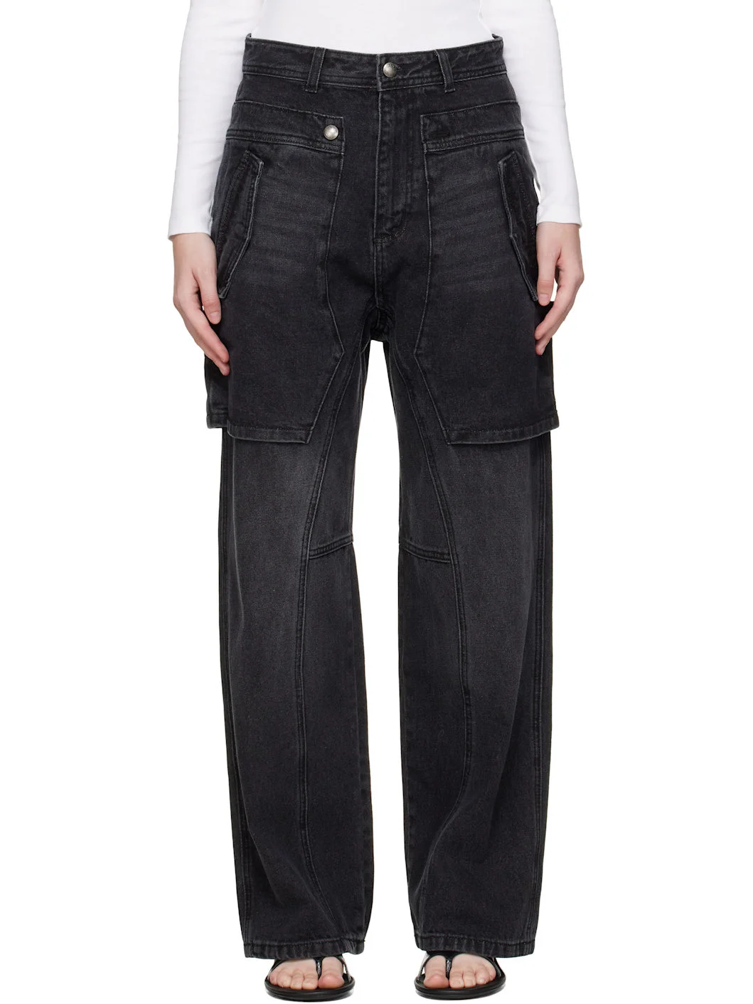 Black Raptor Layered Wide-Leg Jeans - 1