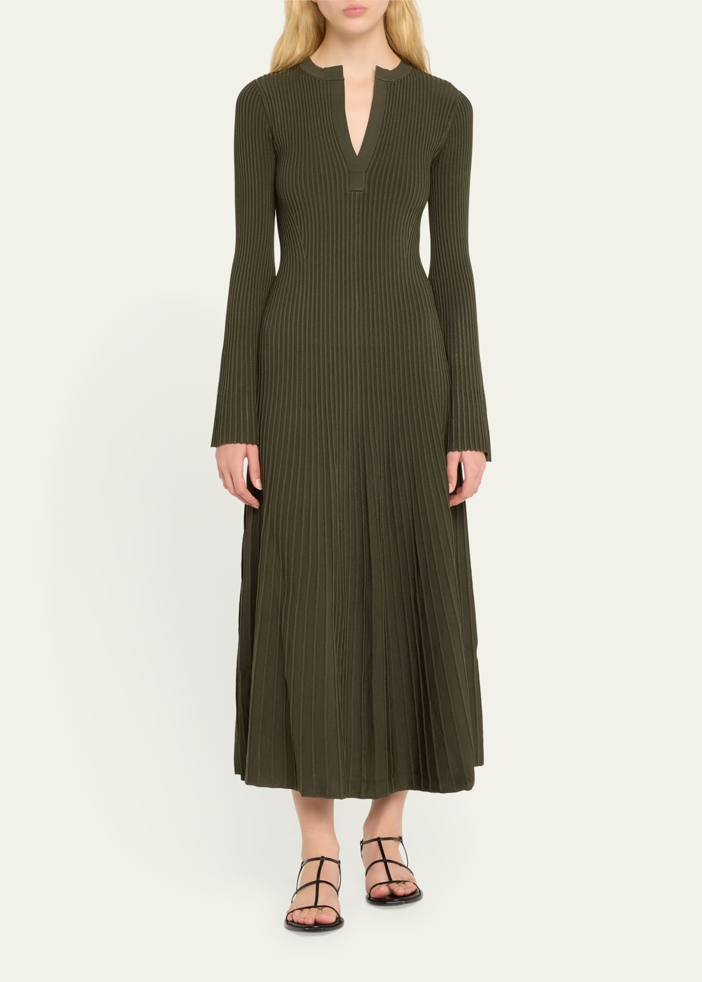 Genna Ribbed Long-Sleeve Midi Dress - 2