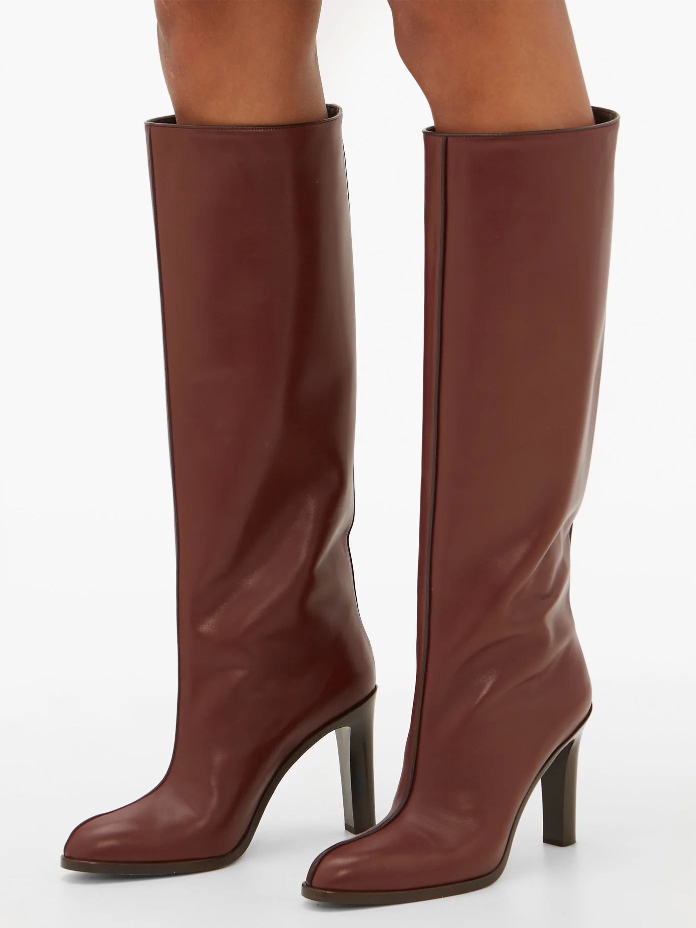 Piped knee-high leather boots - 3