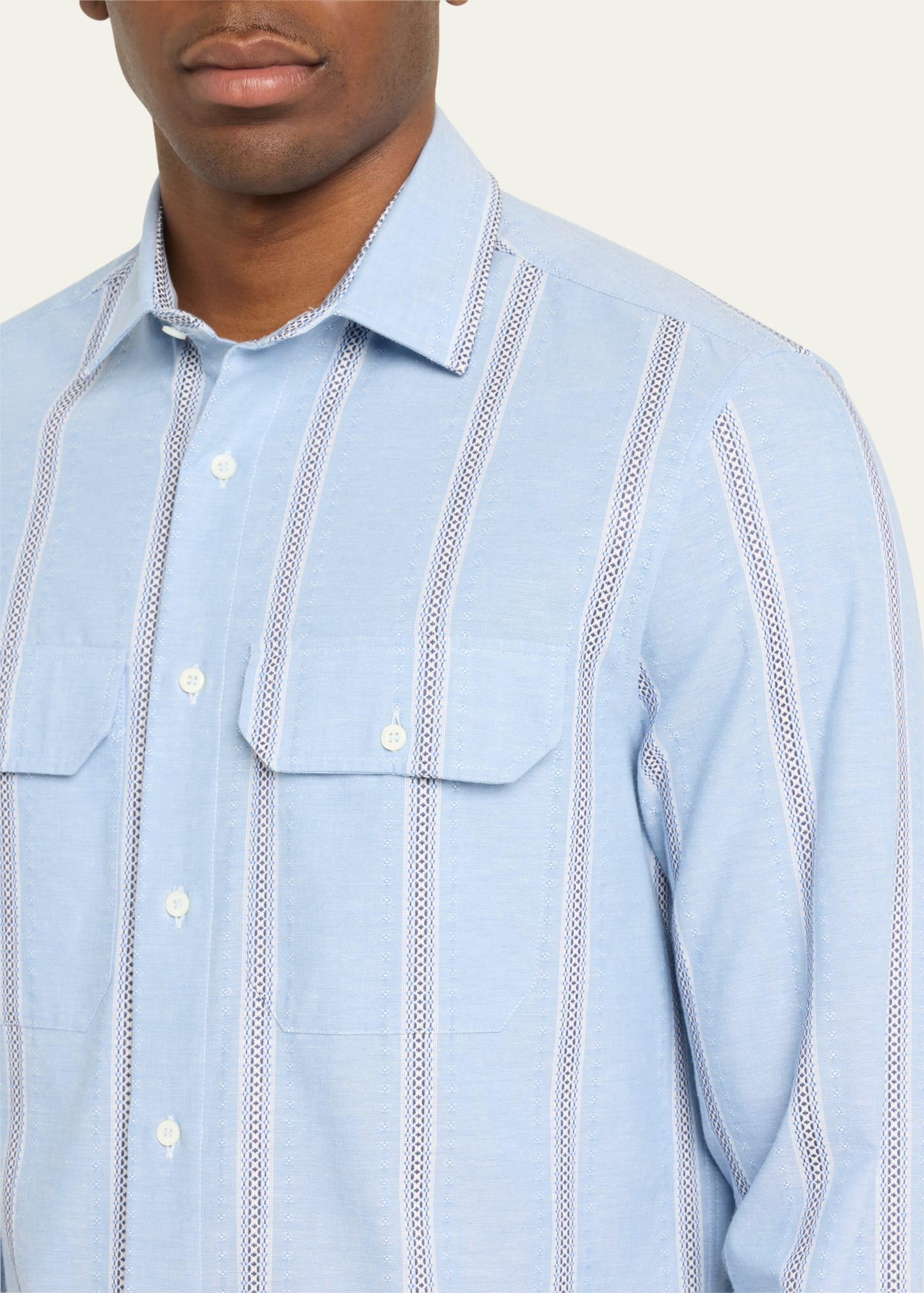 Men's Stripe Casual Button-Down Shirt with Pockets - 5