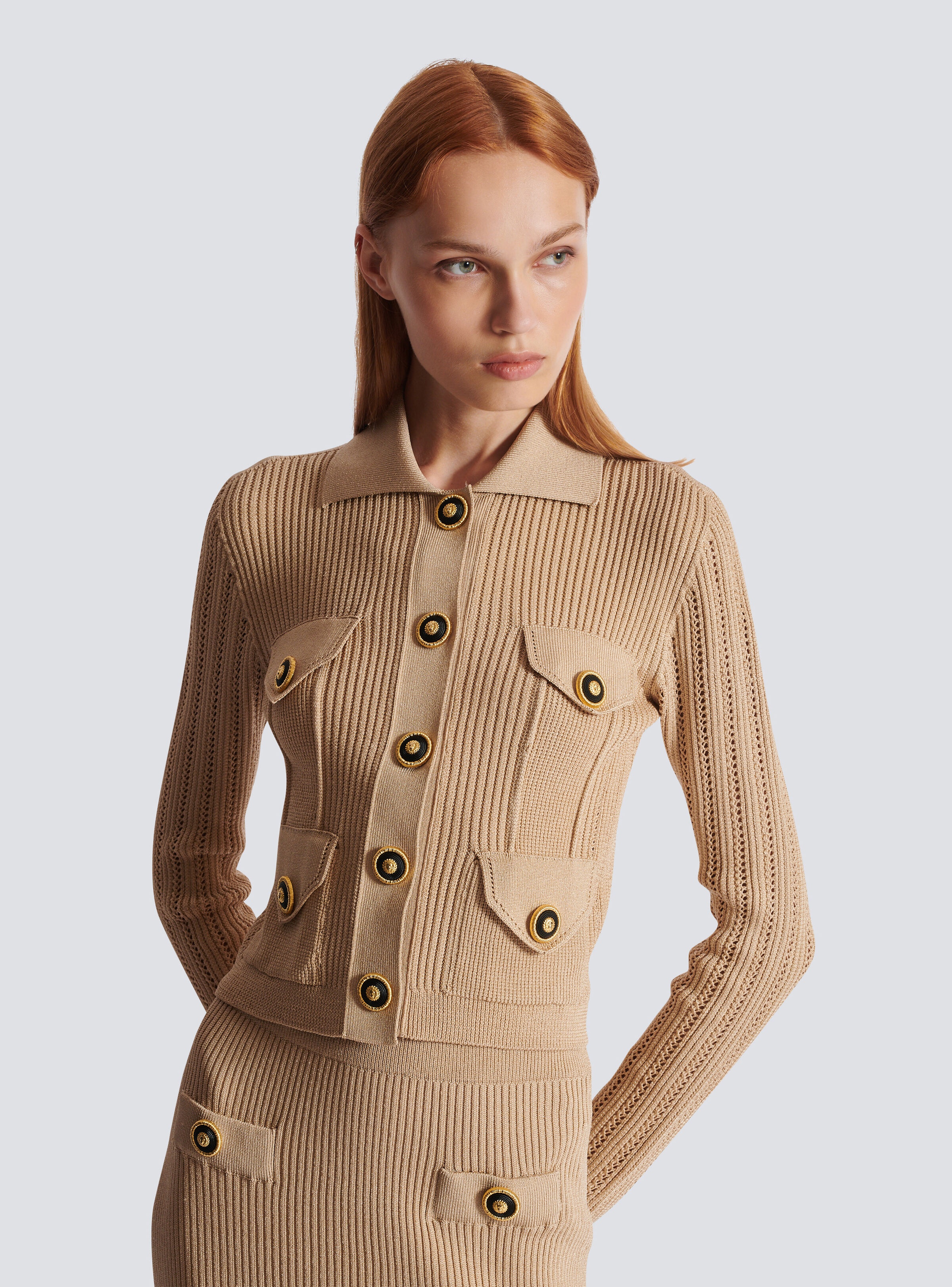 Cropped ribbed knit cardigan with openwork details - 6