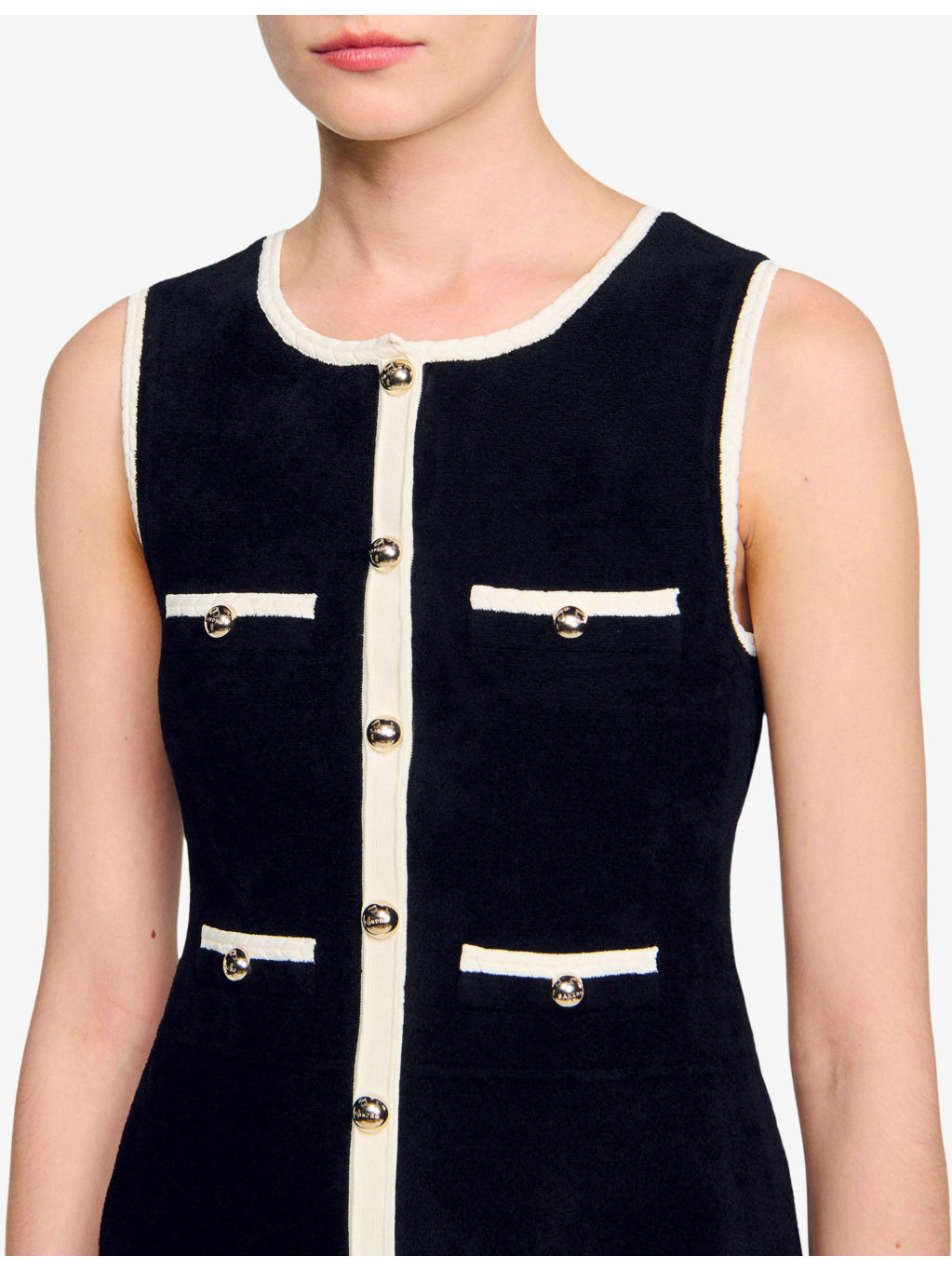 Round-Neck Button-Down Stretch-Velvet Mini Dress - 5