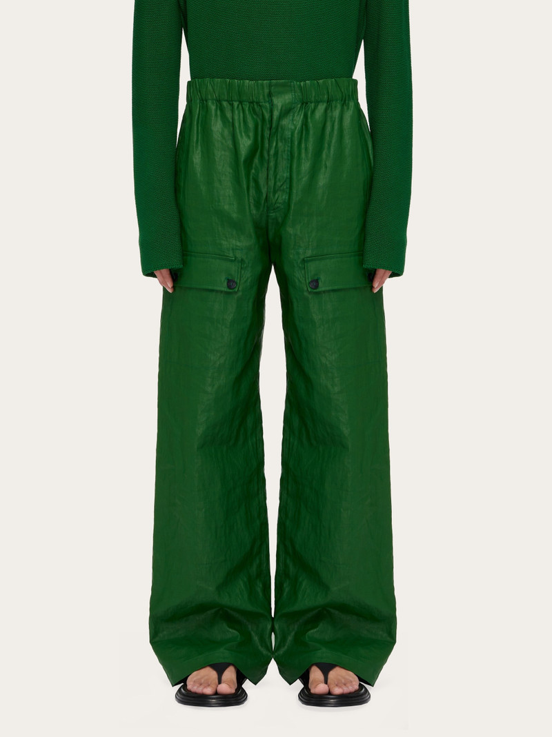 FERRAGAMO Drawstring linen trouser with applied pockets outlook
