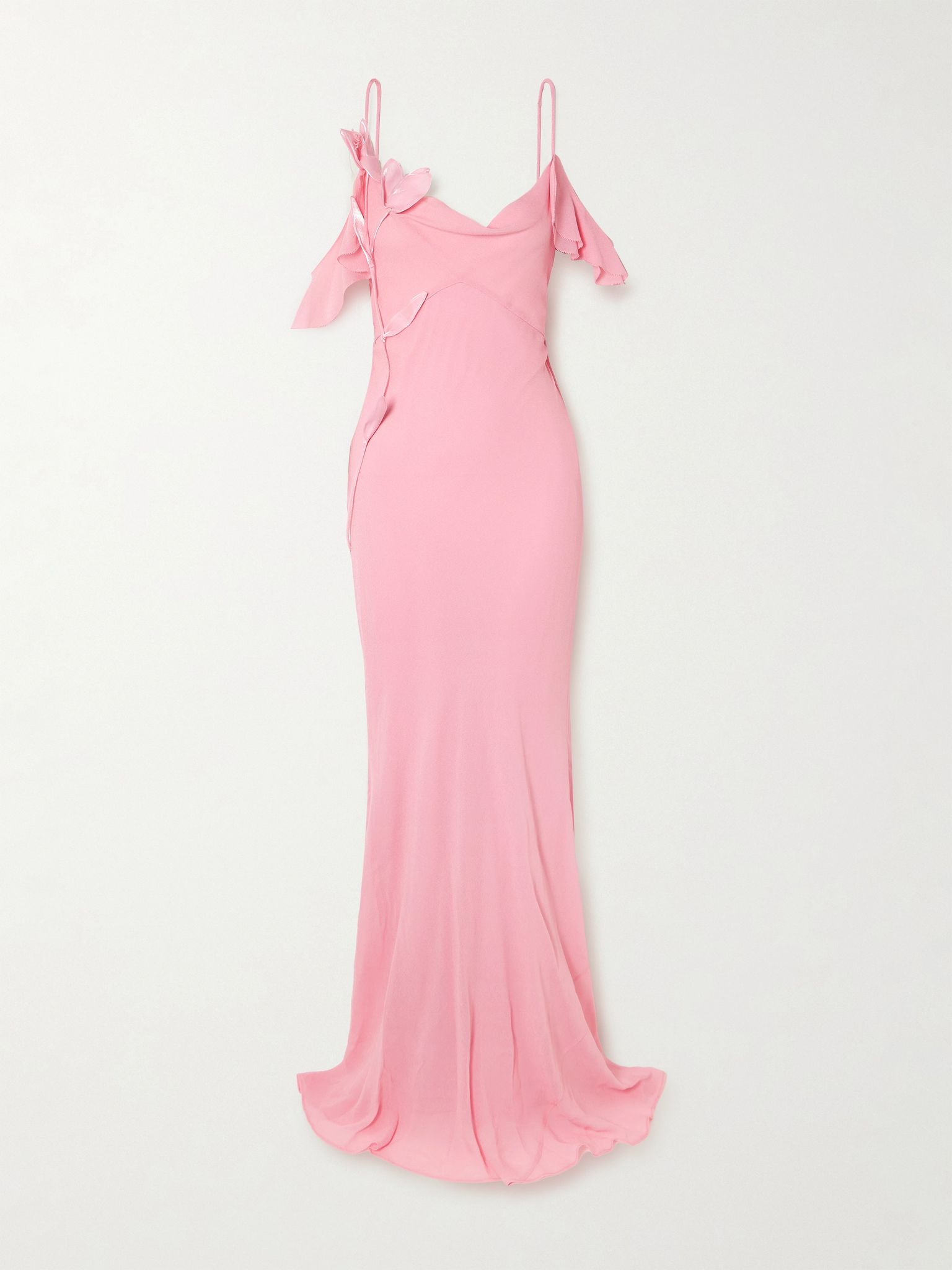 Appliquéd ruffled cold-shoulder georgette maxi dress Pink - 1