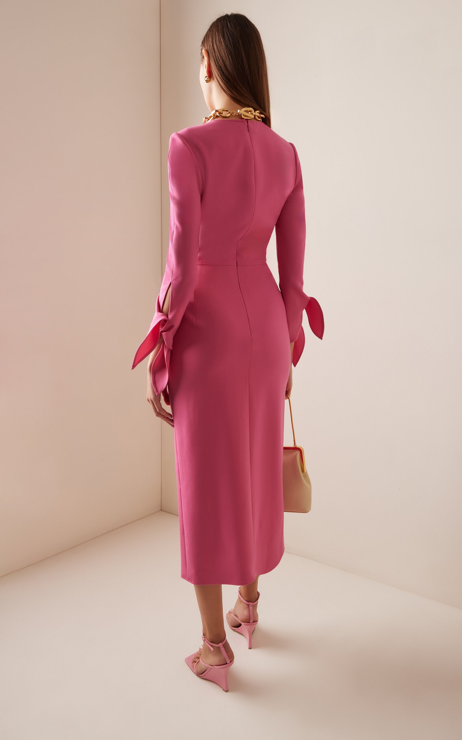Tie-Detailed Wool-Blend Midi Dress pink - 5