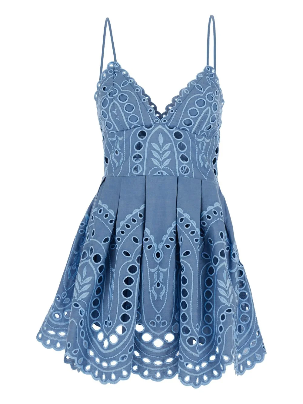 eyelet-design V-neck mini dress - 1