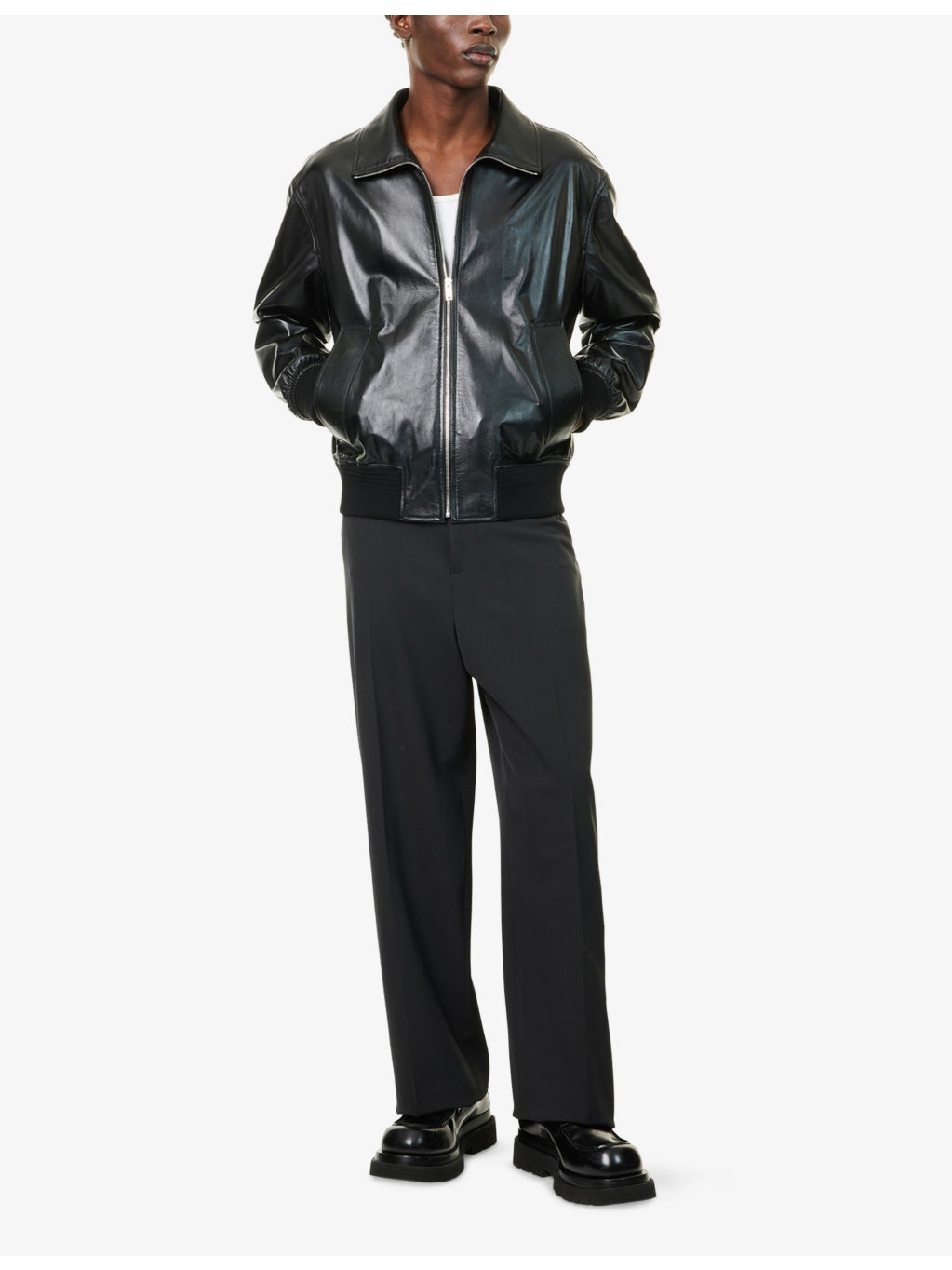 Blouson-Sleeve Regular-Fit Nappa-Leather Jacket - 2