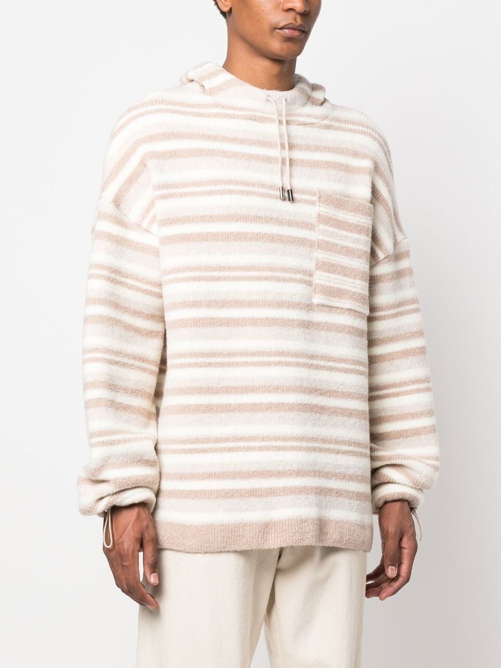 striped-pattern oversized knitted hoodie - 3