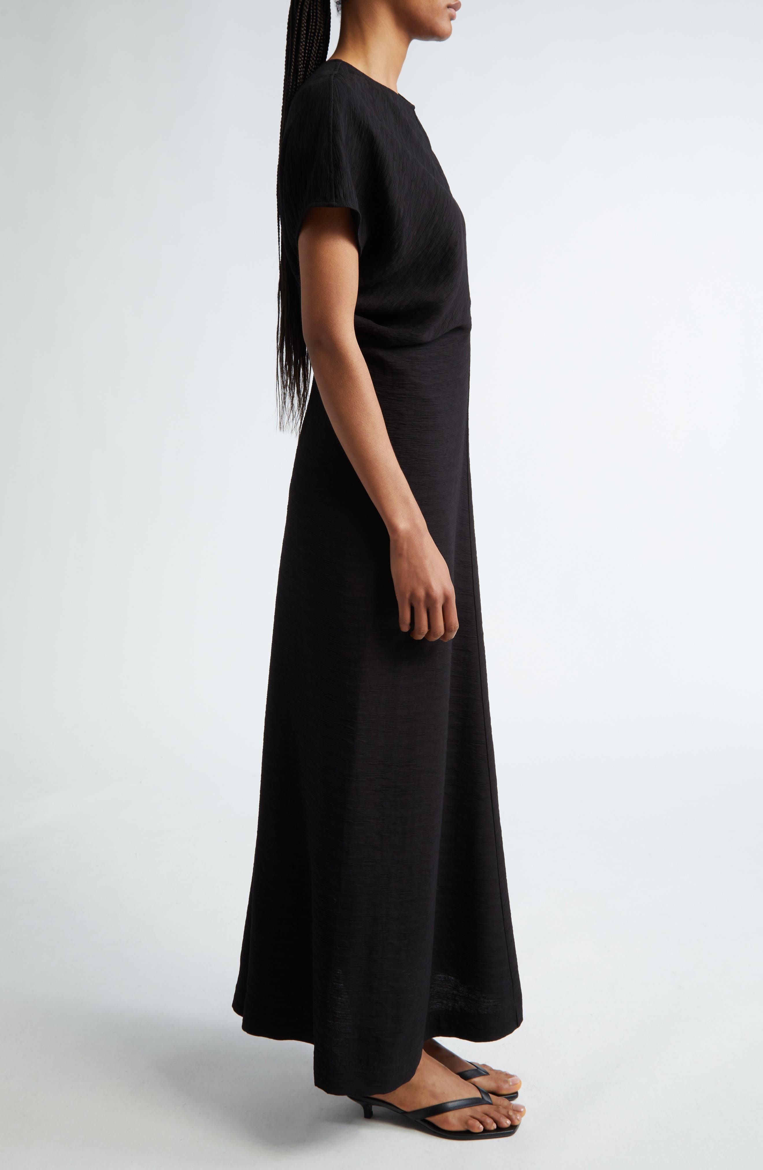 TOTEME Crinkle Texture Knit Maxi Dress in Black at Nordstrom - 3