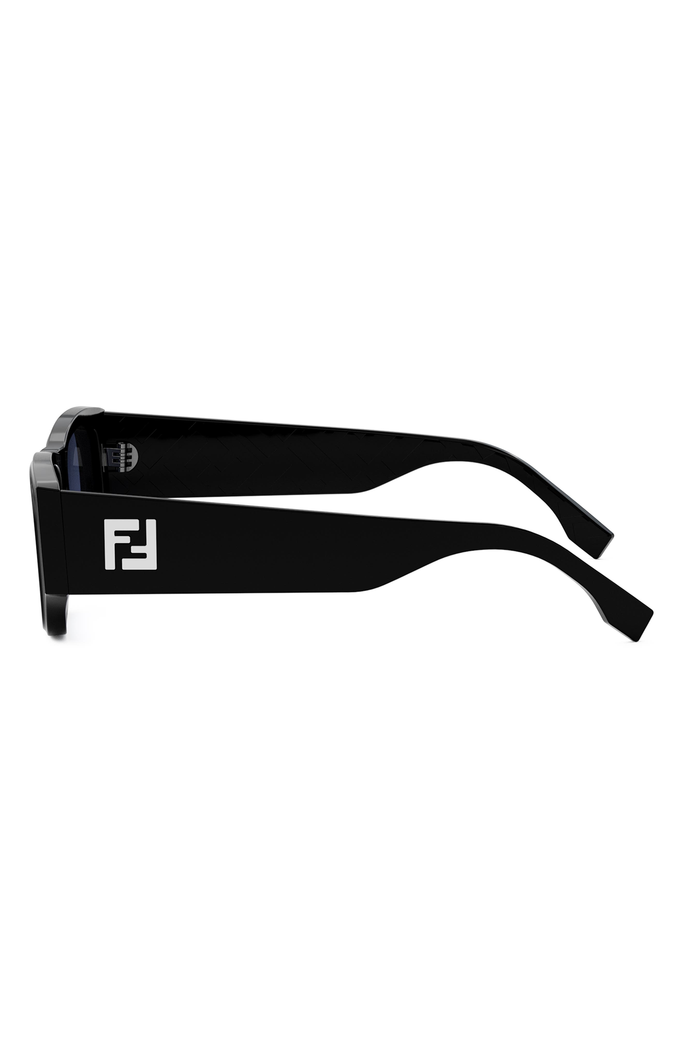 Fendi FF Squared 54mm Rectangular Sunglasses in Shiny Black /Blue at Nordstrom - 3