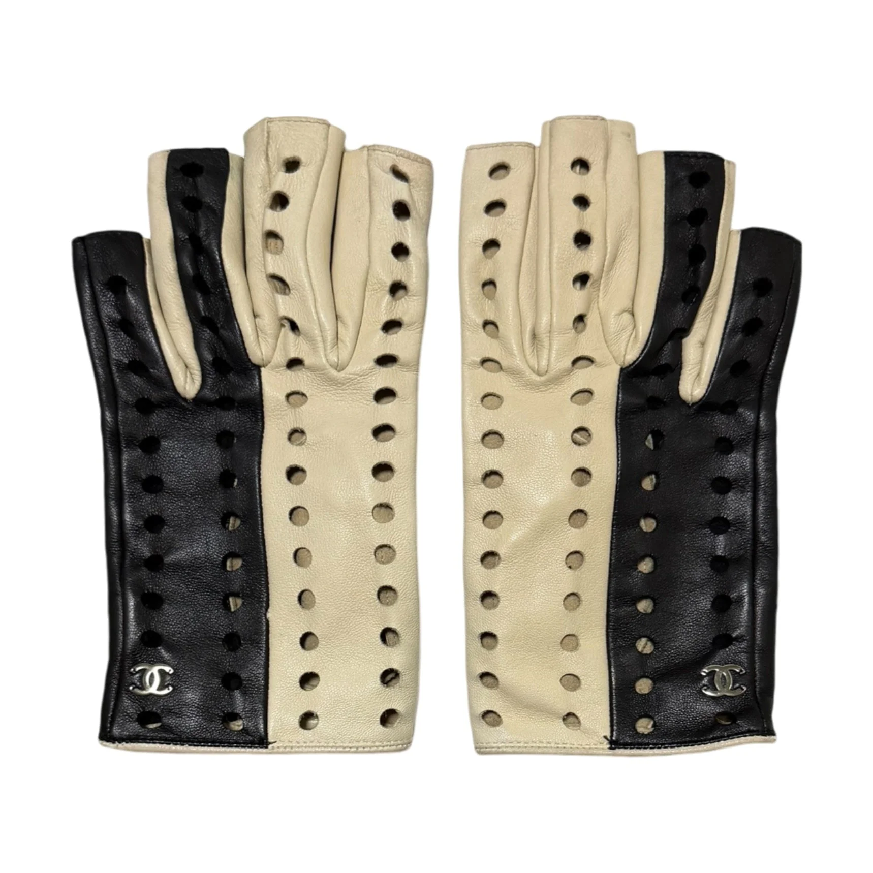 Chanel Vintage Perforated Fingerless Leather Gloves - 1