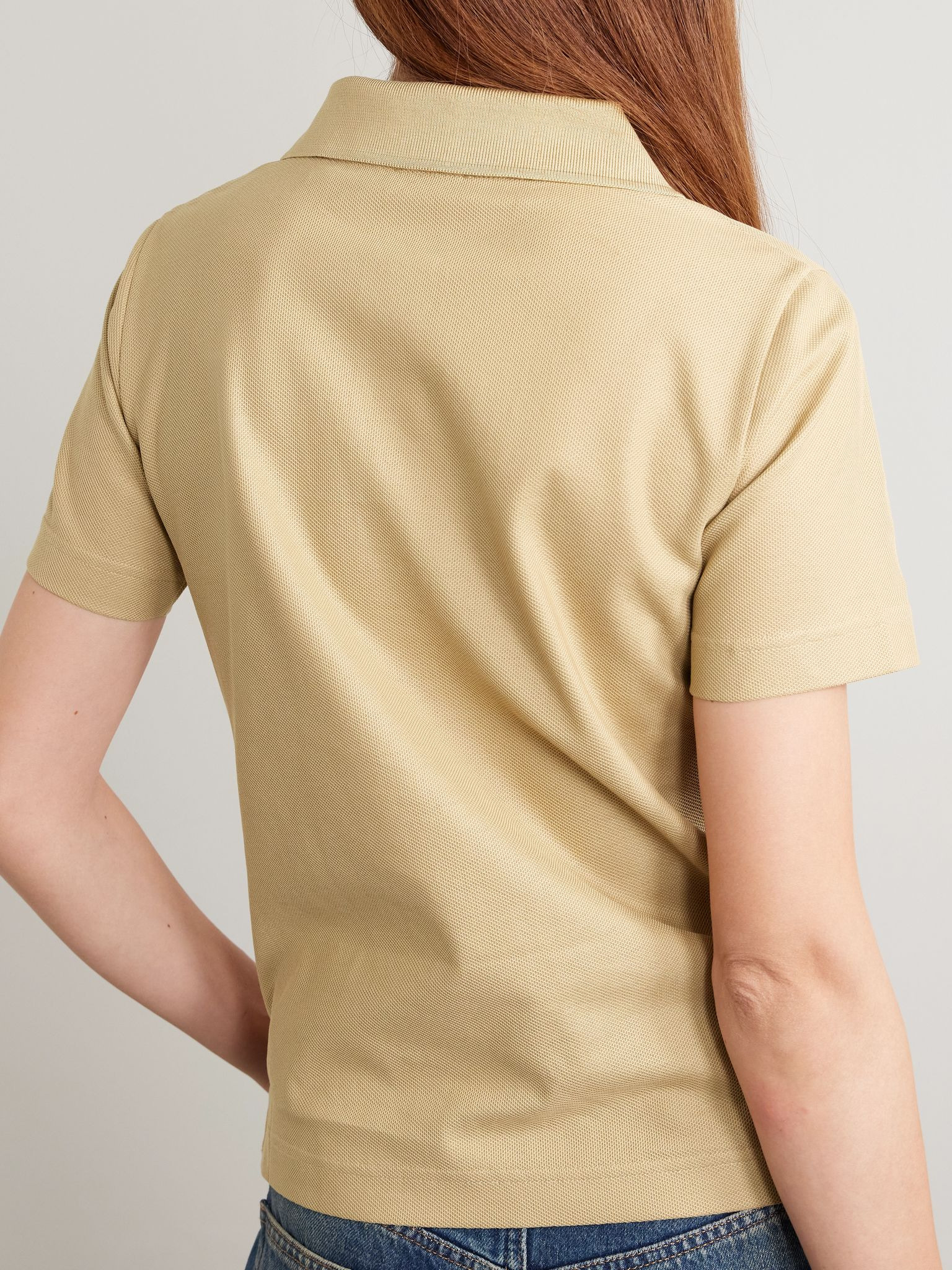 Embroidered cotton-piqué polo shirt Beige - 3