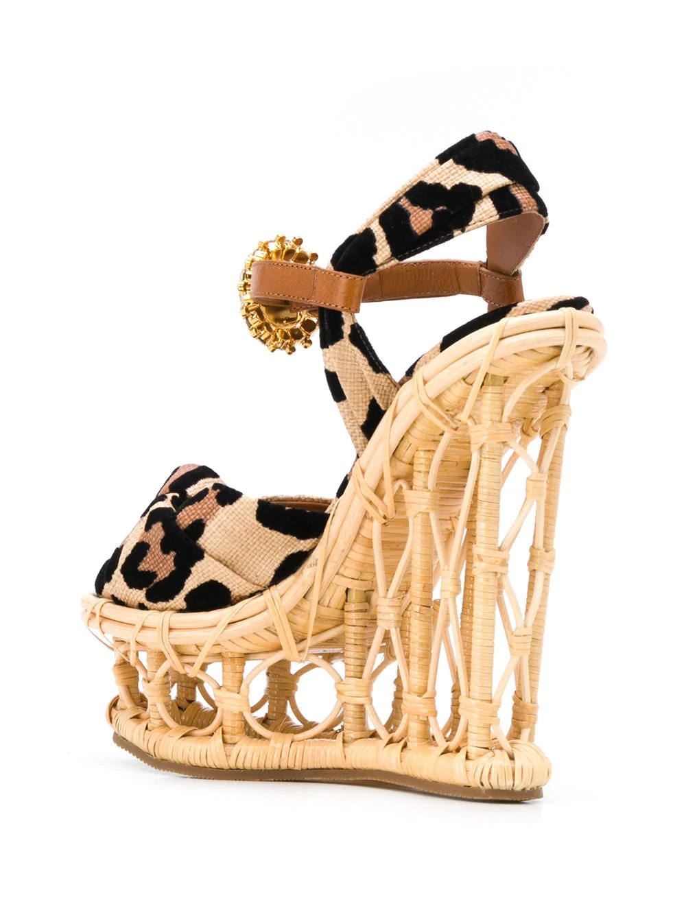 leopard print bejewelled wedge sandals - 3