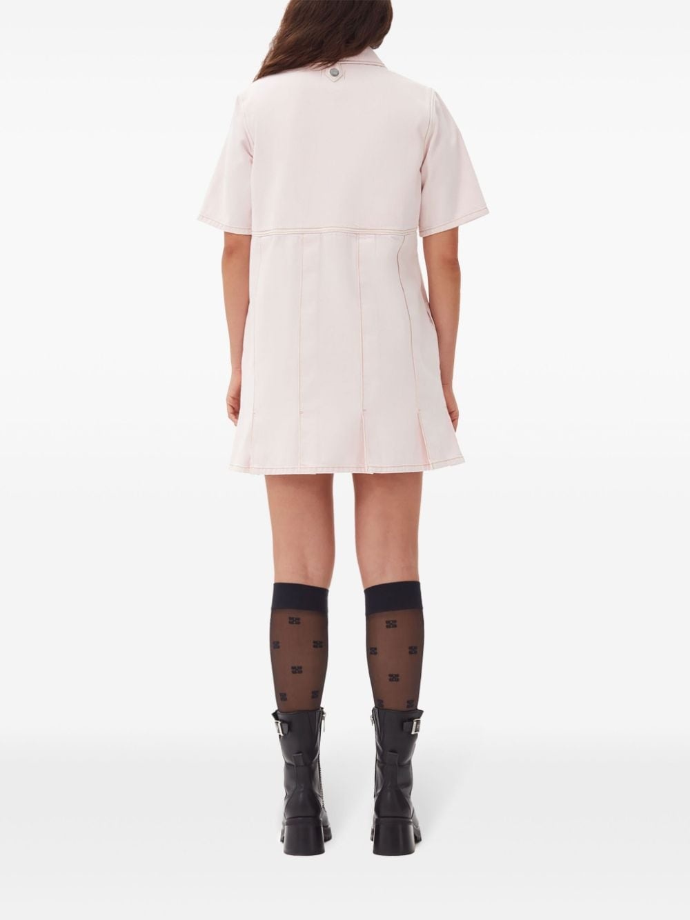 pleat-hem denim mini dress - 4