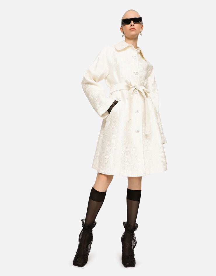 Belted floral jacquard coat - 3