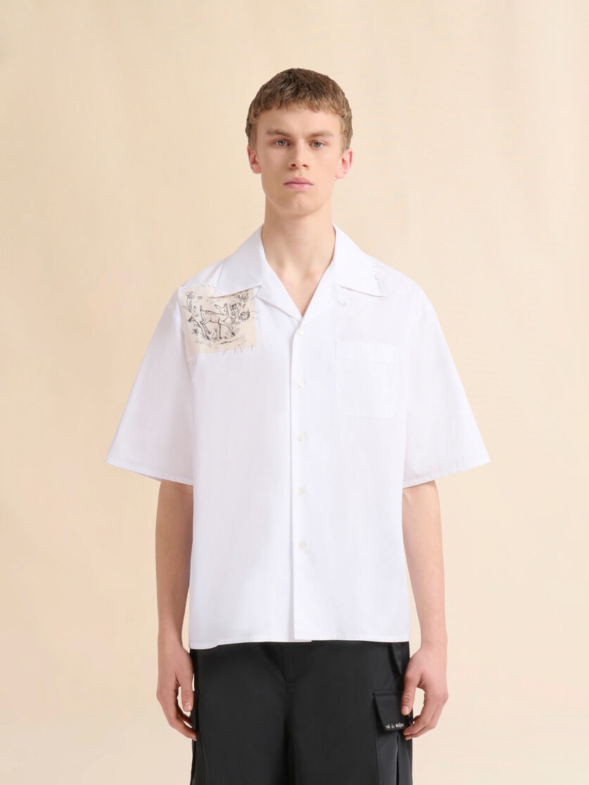WHITE POPLIN BOWLING SHIRT WITH DANTE PATCH - 2