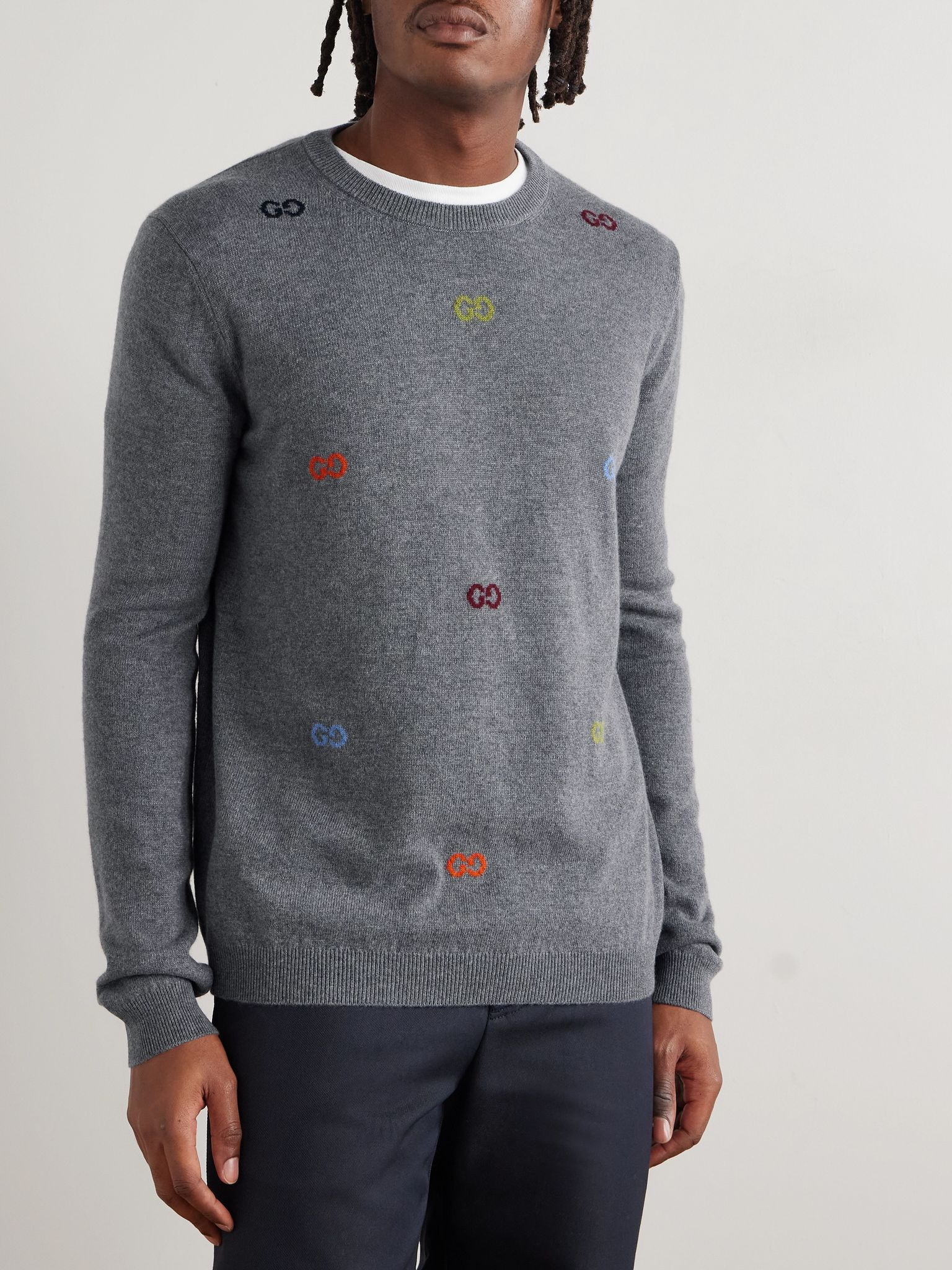 Logo-Intarsia Cashmere Sweater Gray - 3