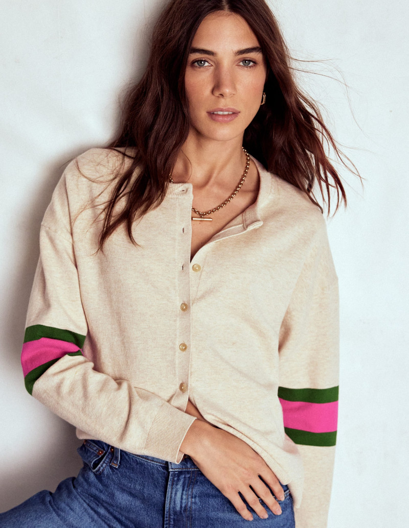 Lara Relaxed Cotton Cardigan-Oatmeal Melange 1