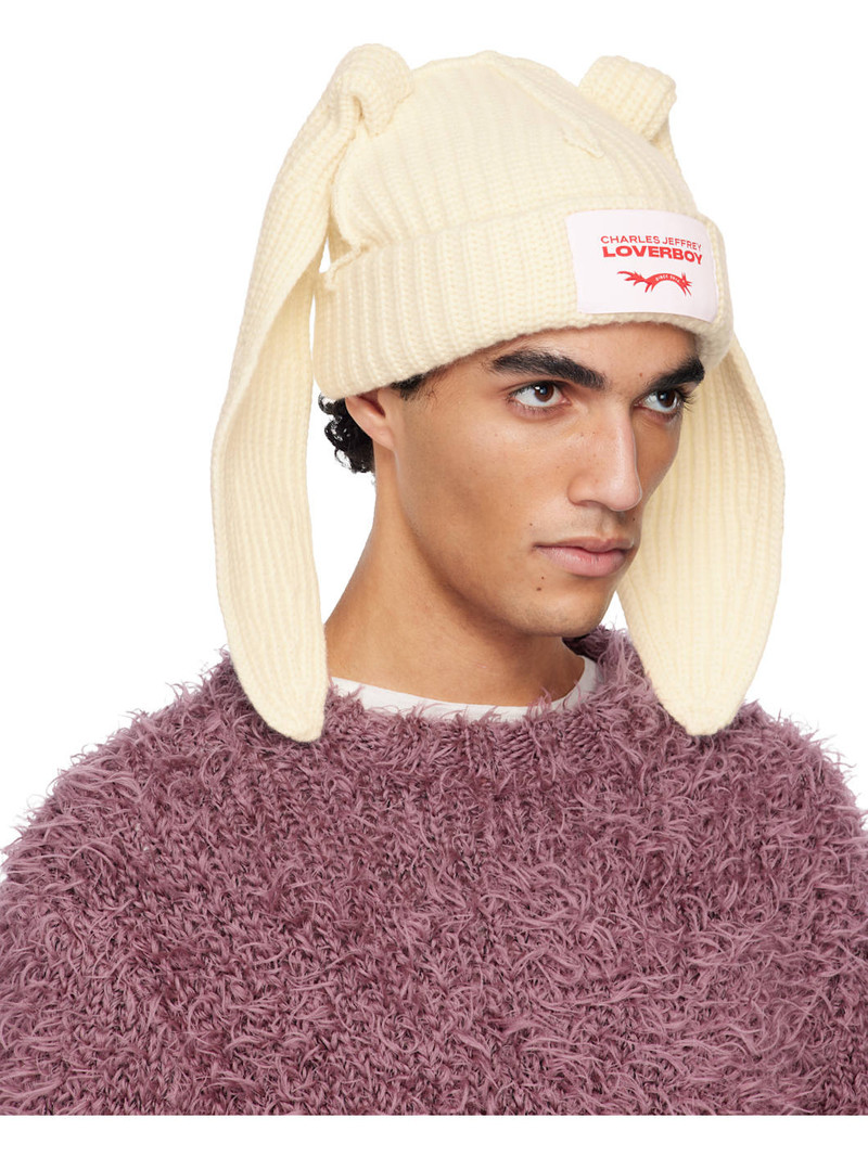 CHARLES JEFFREY LOVERBOY Off-White Chunky Rabbit Beanie outlook