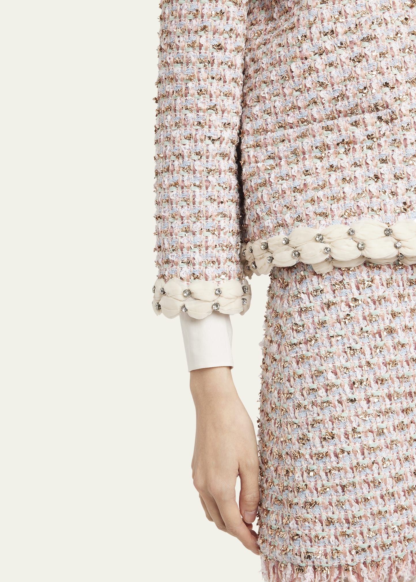 Boxy Crystal-Embellished Tweed Jacket - 5