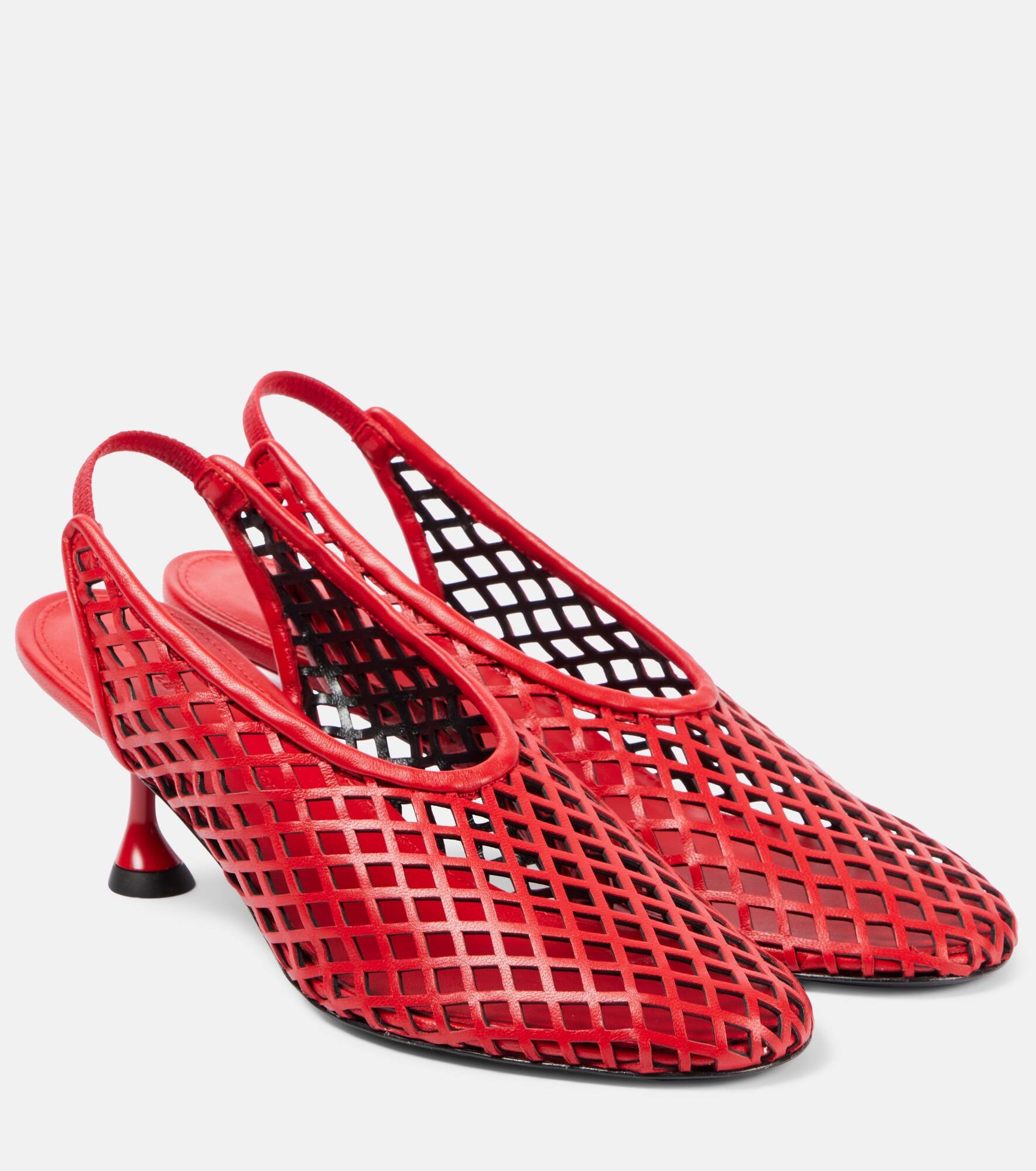 Tee leather mesh slingback pumps - 1