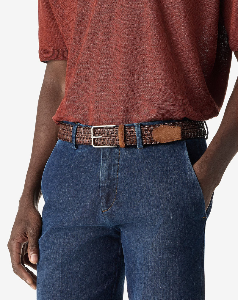 CORNELIANI Brown woven leather belt outlook