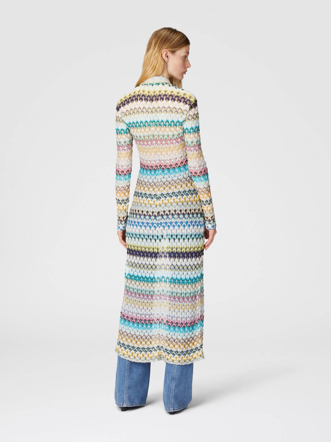 Slim cardigan with striped lace collar - 3