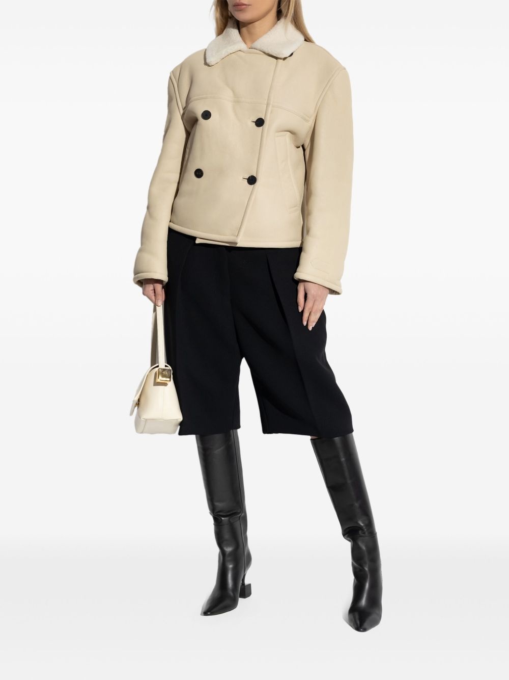 double-breasted shearling jacket - 2