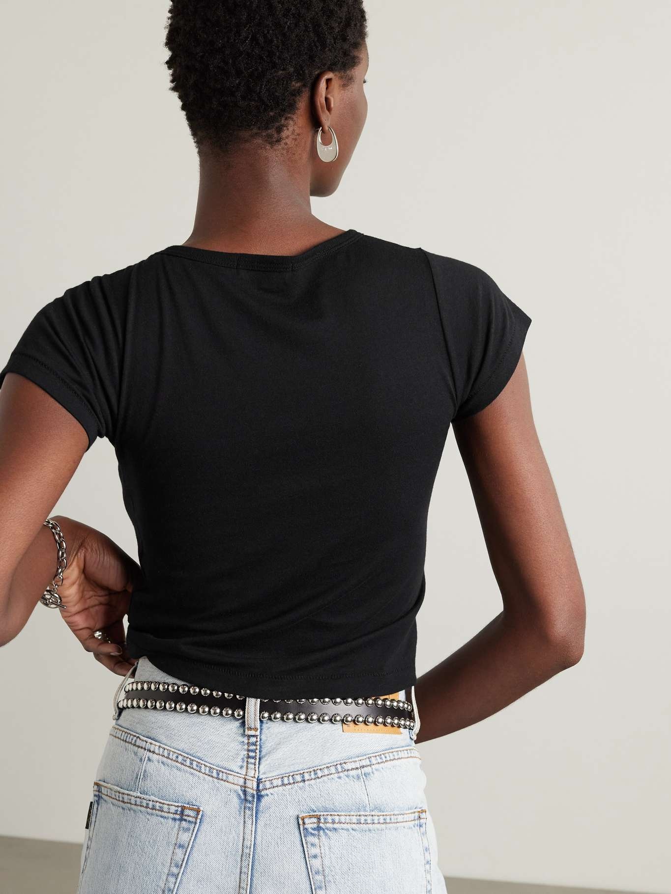 Cropped cotton and modal-blend jersey T-shirt - 3