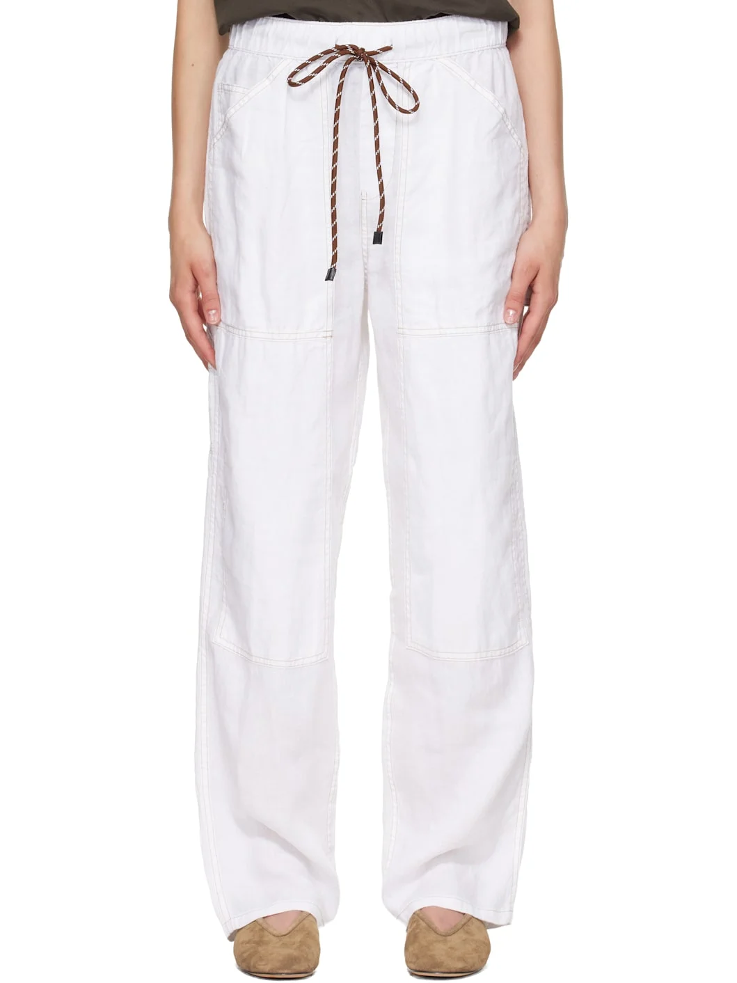 White Atlas Linen Trousers - 1